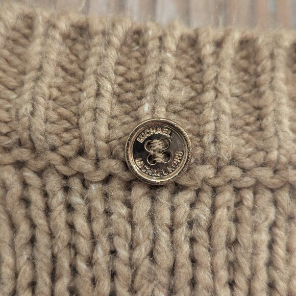 Michael Kors Poncho Sweater Tan/Gold Wool Blend with Gold Tone Logo Accents- L - Picture 5 of 6